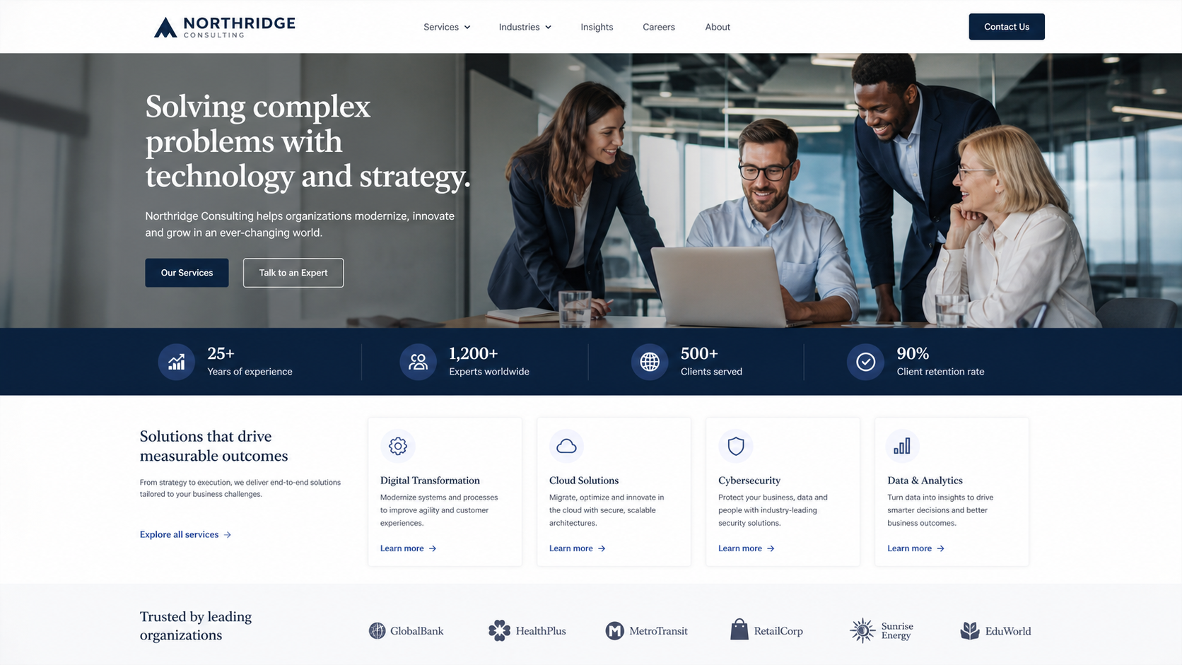 Professional corporate business website shown on a laptop